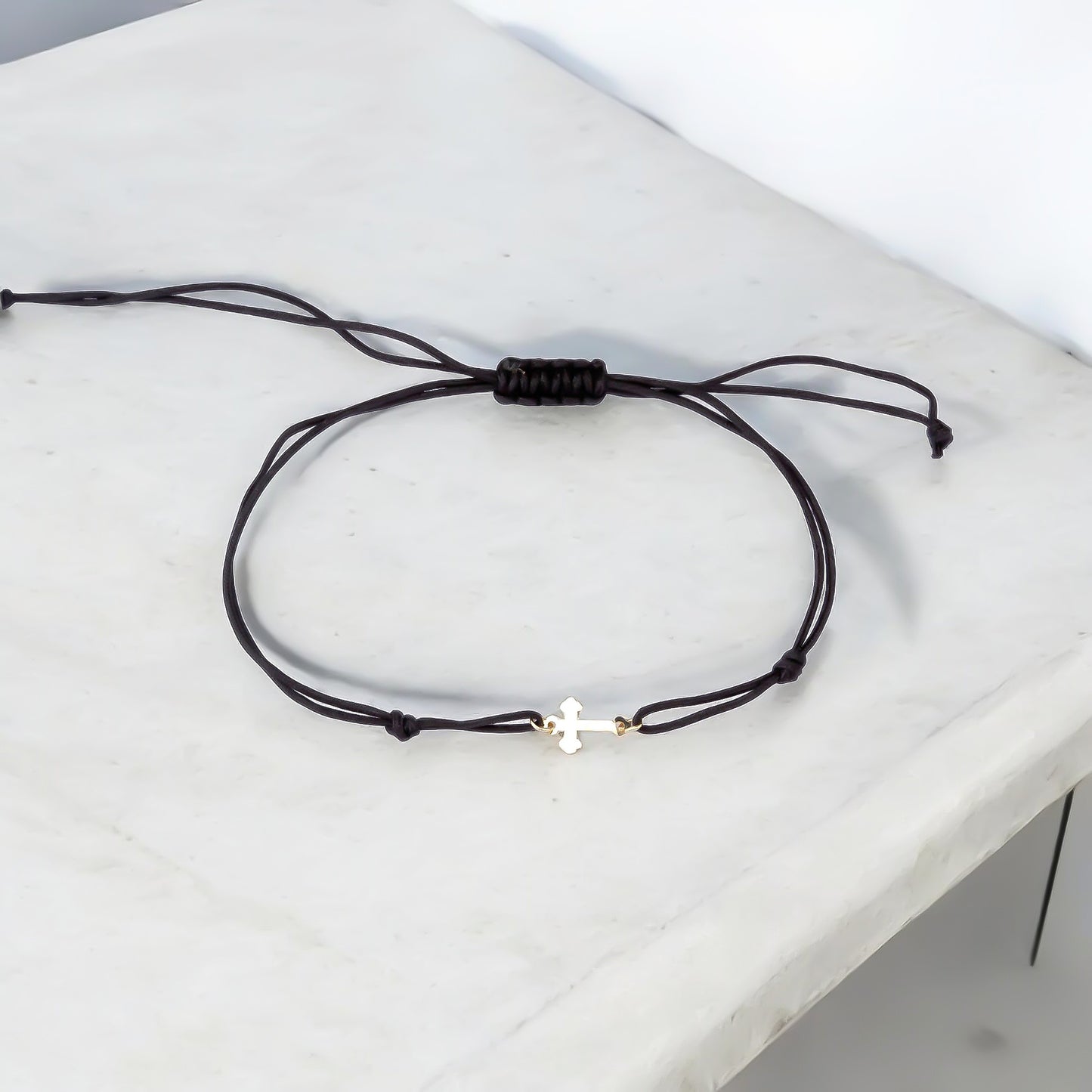 14k Solid Gold Cross Rope Bracelet