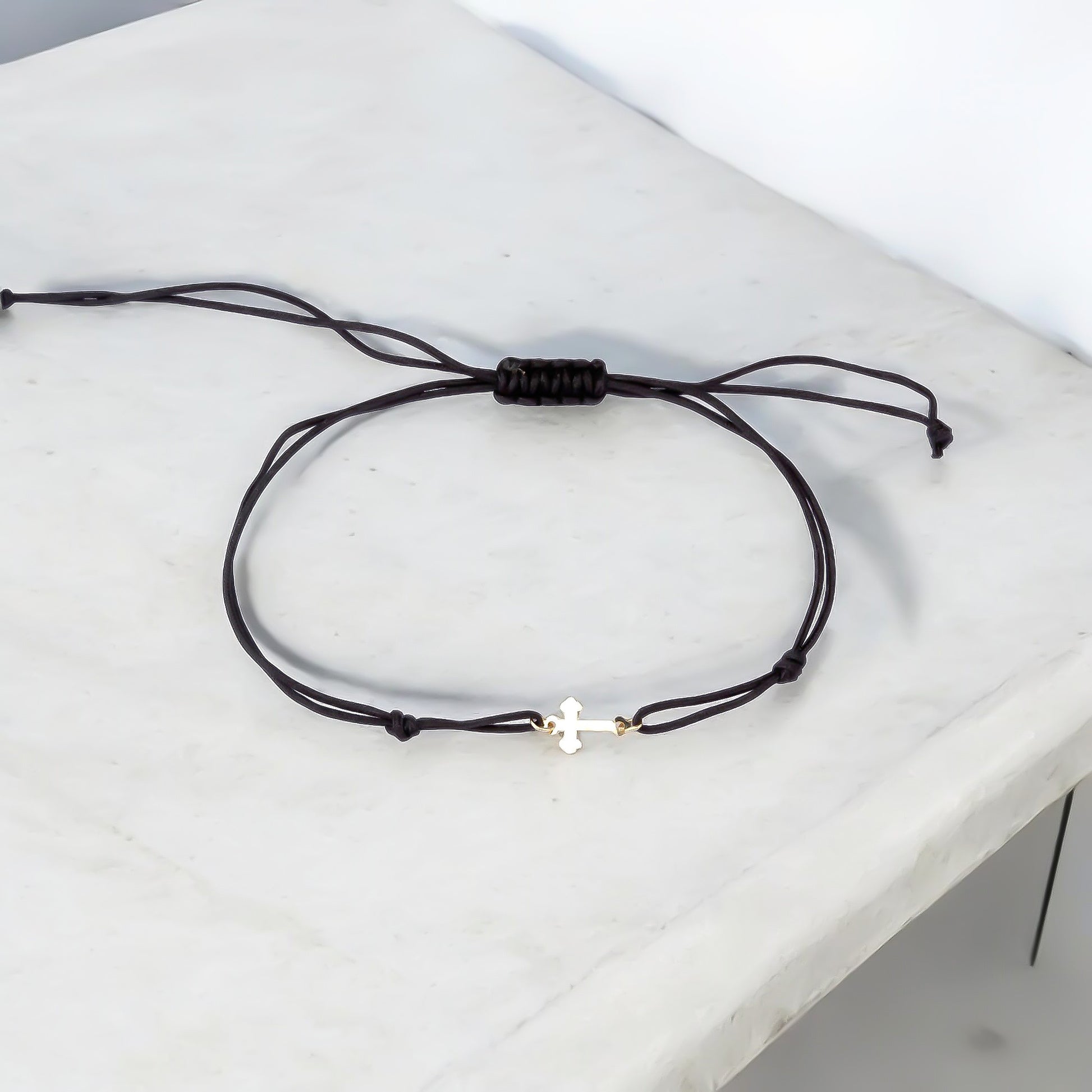14k Solid Gold Cross Rope Bracelet