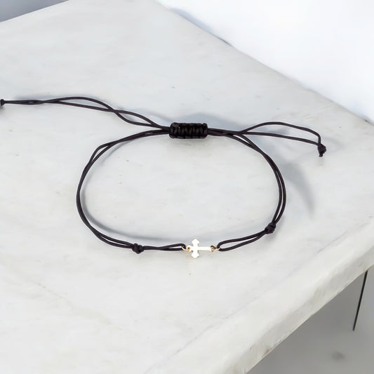 14k Solid Gold Cross Rope Bracelet