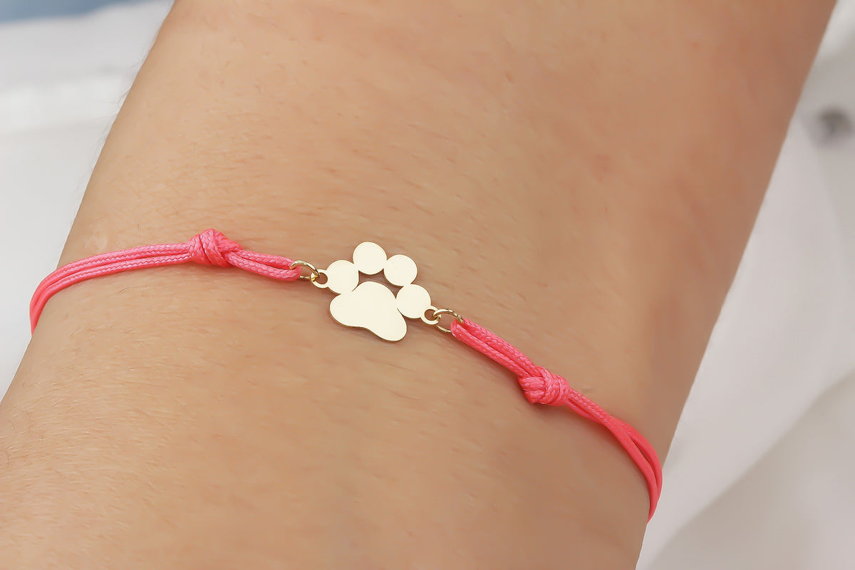 14k Solid Gold Cat Dog Paw String Bracelet - alternate view 2