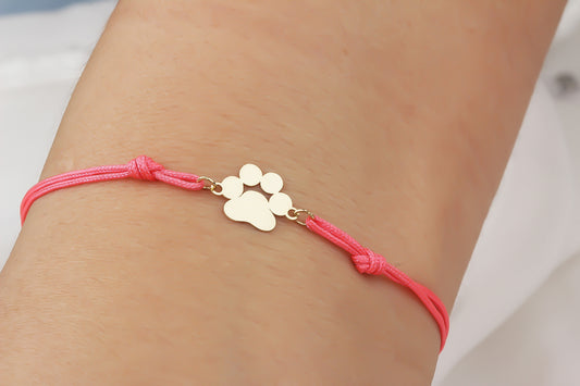 14k Solid Gold Cat Dog Paw String Bracelet - alternate view 2