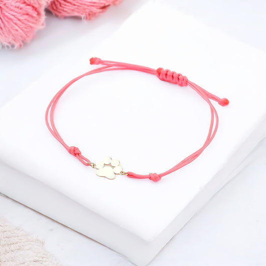 14k Solid Gold Cat Dog Paw String Bracelet