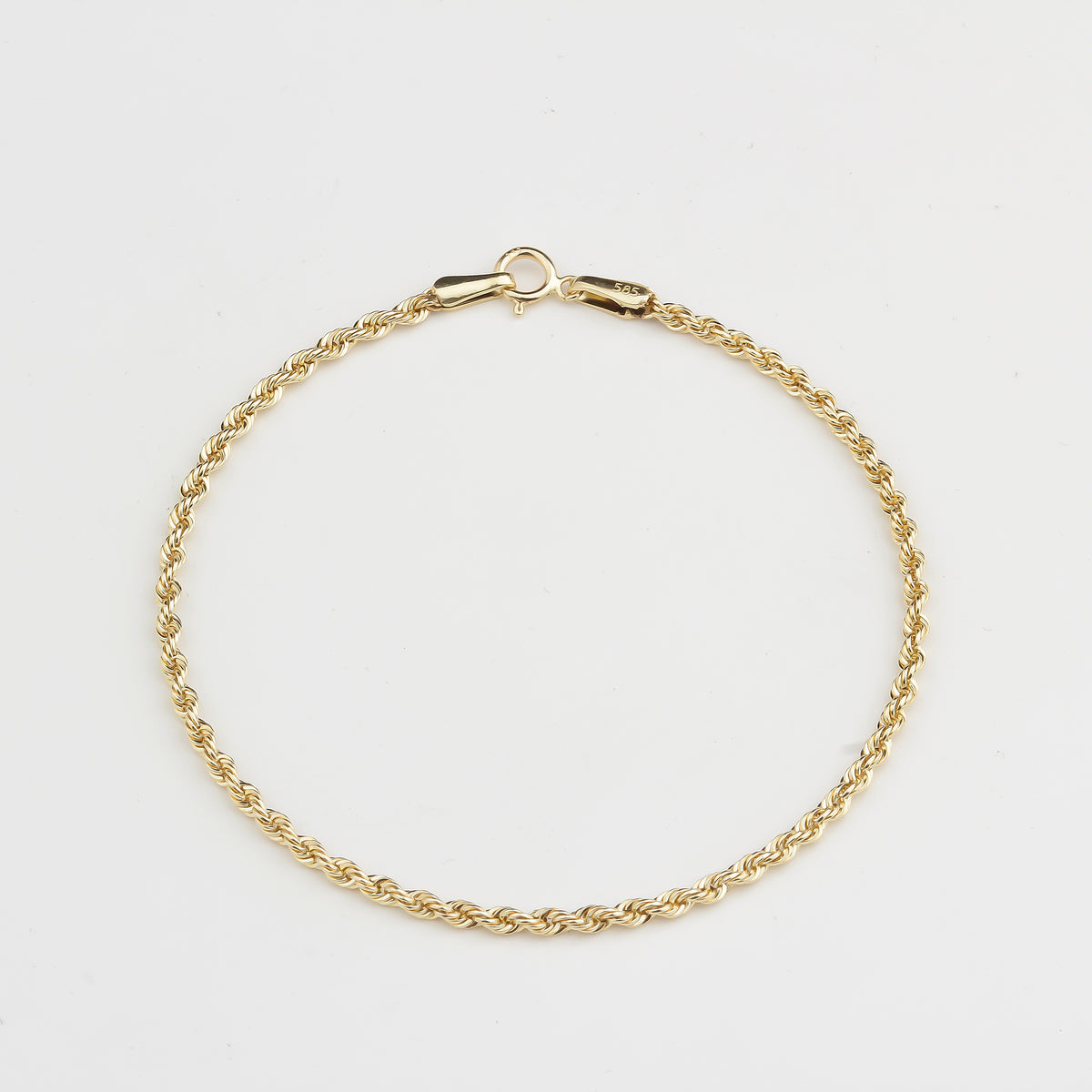 14k Solid Gold 2 mm Rope Chain Bracelet - alternate view 3