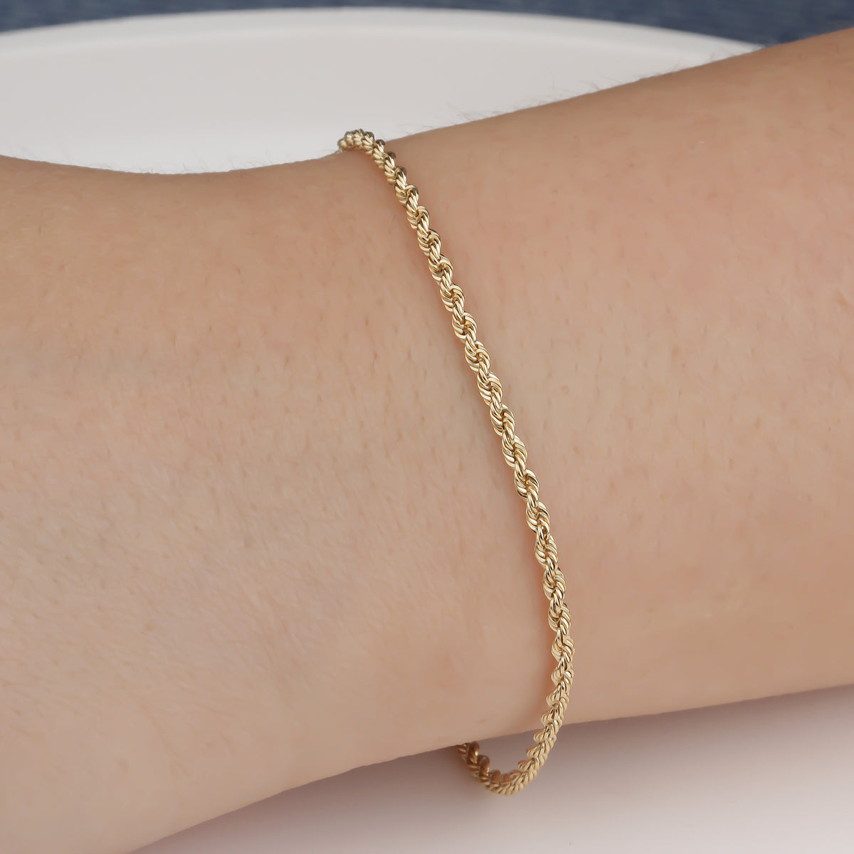 14k Solid Gold 2 mm Rope Chain Bracelet