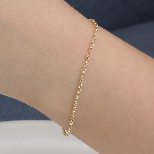 14k Solid Gold 2 mm Rolo Chain Bracelet - alternate view 2