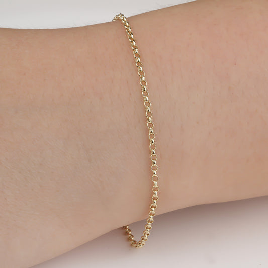 14k Solid Gold 2 mm Rolo Chain Bracelet