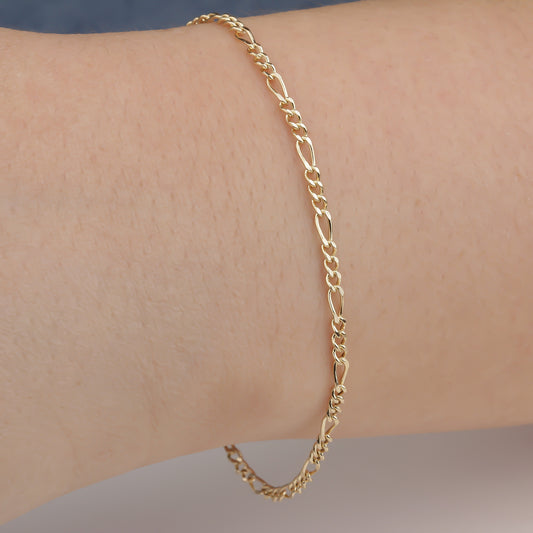 14k Solid 2,5 mm Gold Figaro Chain Bracelet