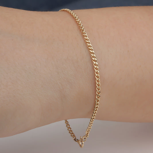 14k Solid Gold 2,5 mm Curb Chain Bracelet