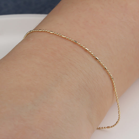 14k Solid 1 mm Gold Ball Chain Bracelet - alternate view 2
