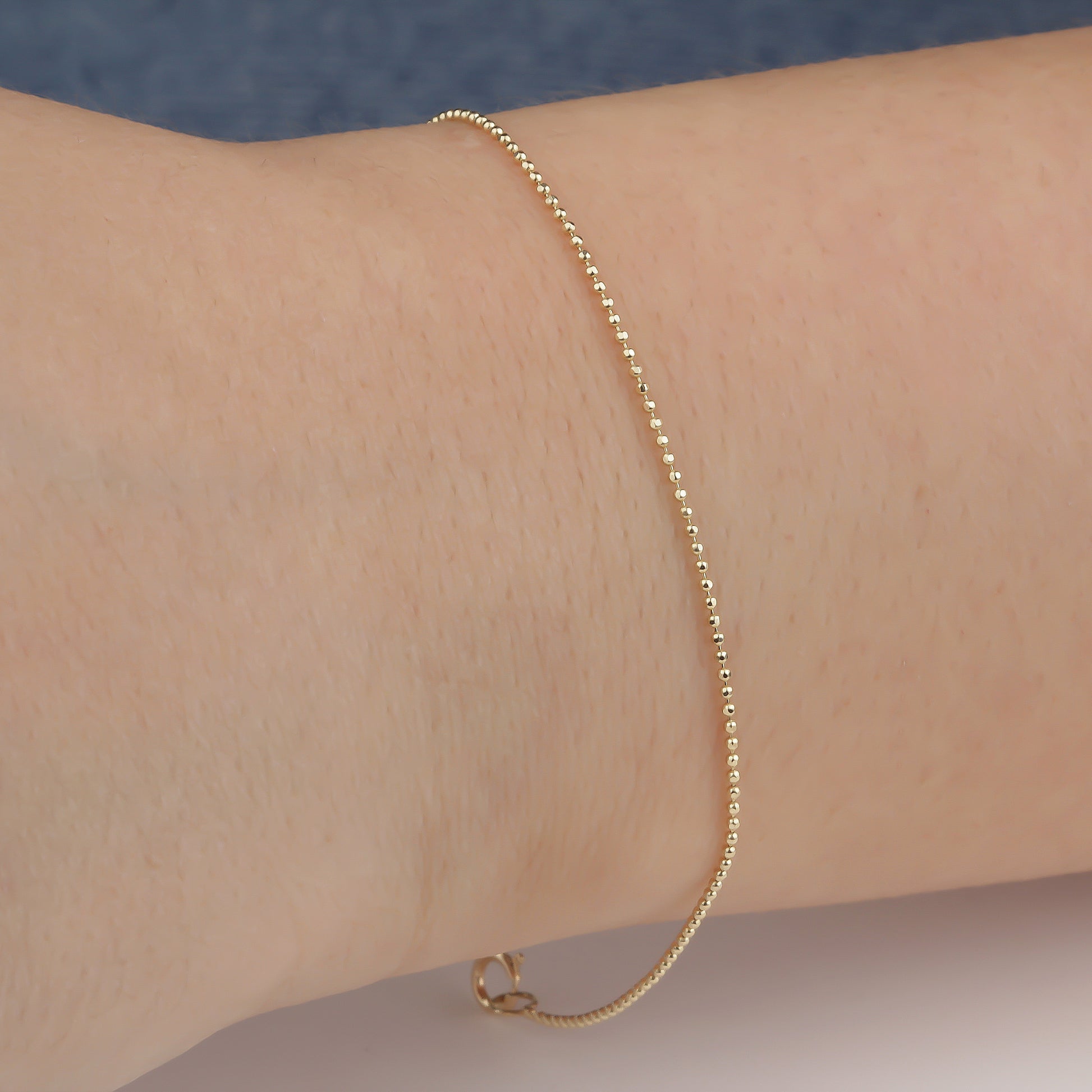 14k Solid Gold 1mm Ball Chain Bracelet - alternate view 2