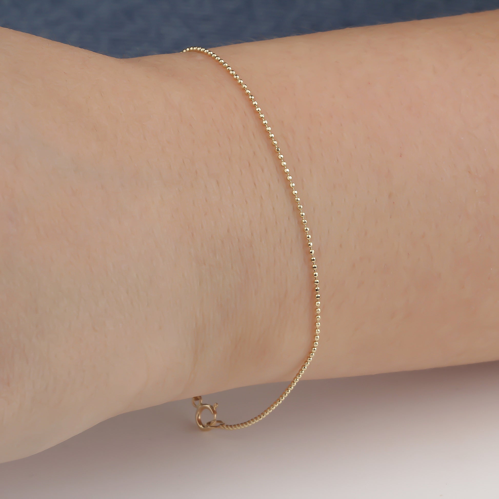 14k Solid Gold 1mm Ball Chain Bracelet