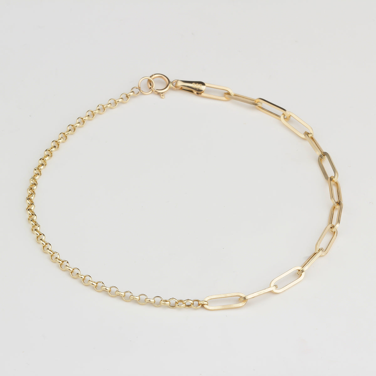 14k Solid Gold 3 mm Paper Clip - Rolo Chain Mix Bracelet - alternate view 3