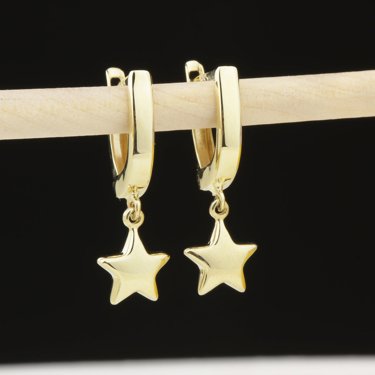 14k Solid Gold Star Drop Earrings - alternate view 2