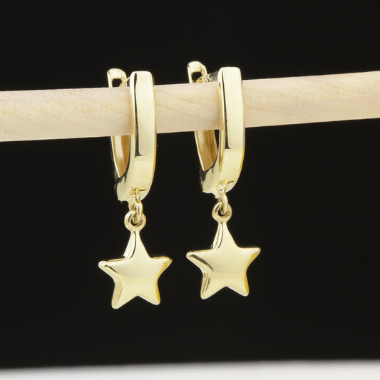 14k Solid Gold Star Drop Earrings - alternate view 2