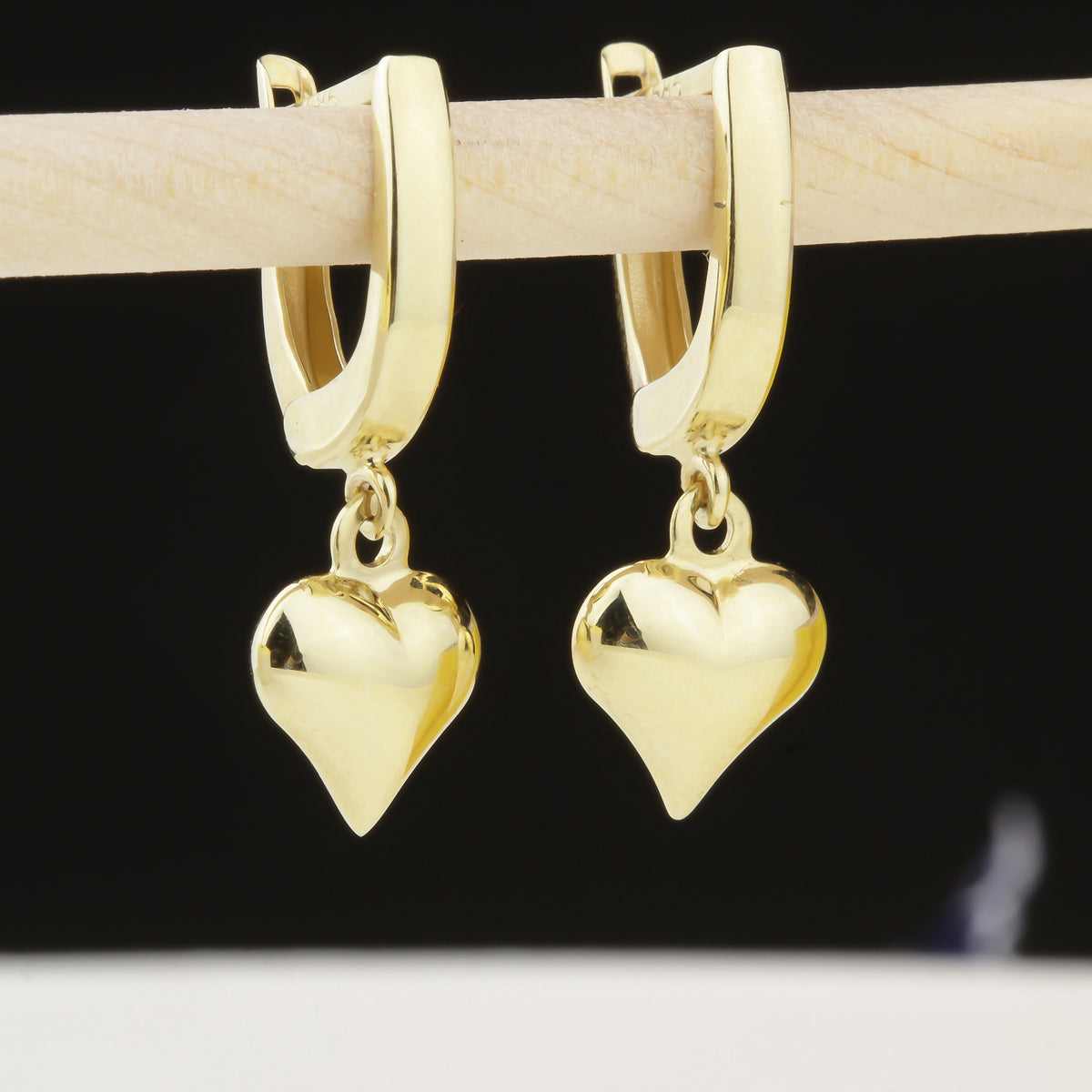 14k Solid Gold Heart Drop Earrings - alternate view 2