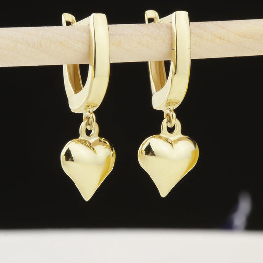 14k Solid Gold Heart Drop Earrings - alternate view 2