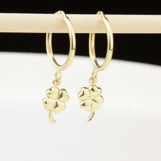 14k Solid Gold Clover Drop Earrings