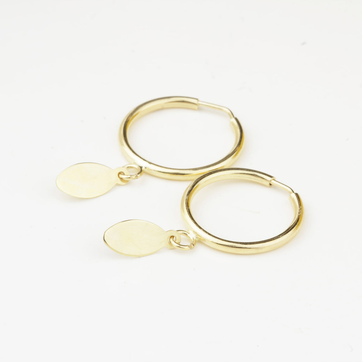 14k Solid Gold Oval Drop Earrings - alternate view 2