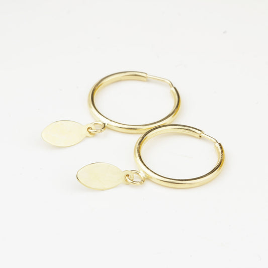14k Solid Gold Oval Drop Earrings - alternate view 2