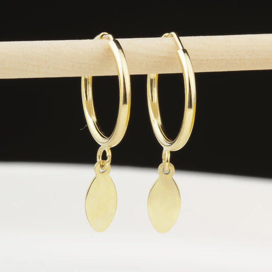 14k Solid Gold Oval Drop Earrings