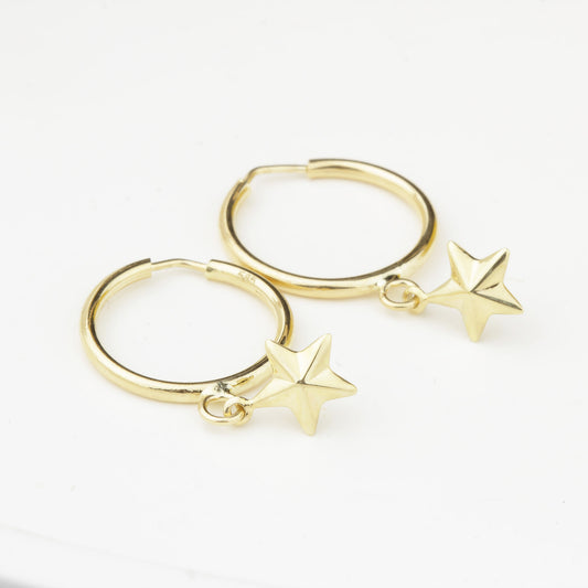 14k Solid Gold Star Drop Earrings - alternate view 2