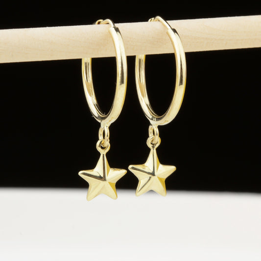 14k Solid Gold Star Drop Earrings