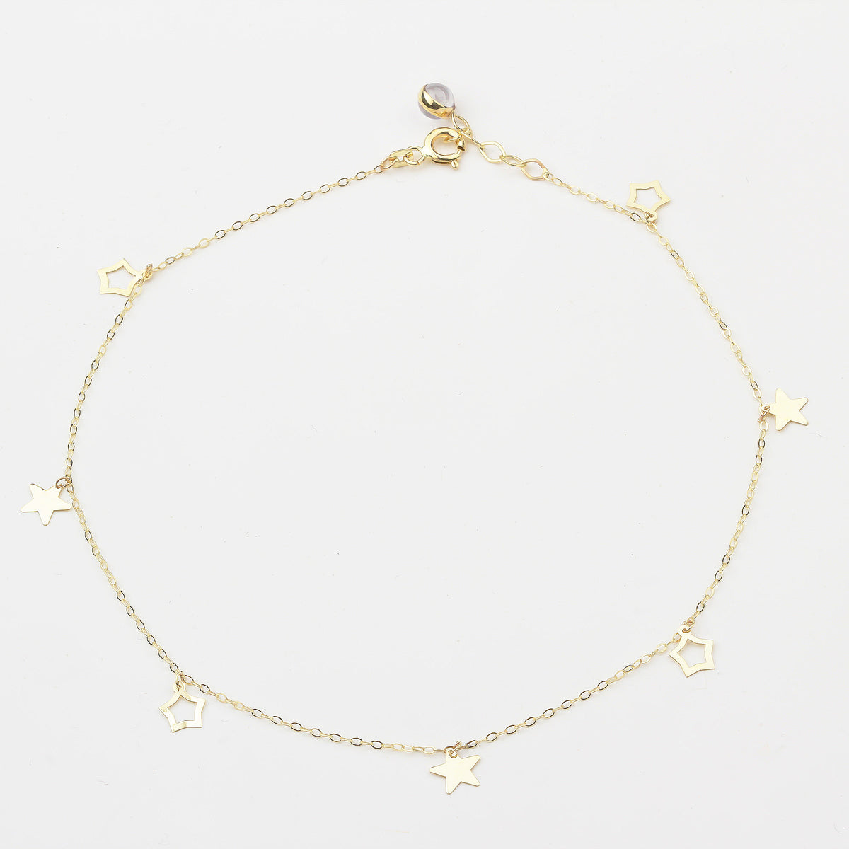 14k Solid Gold Star Anklet