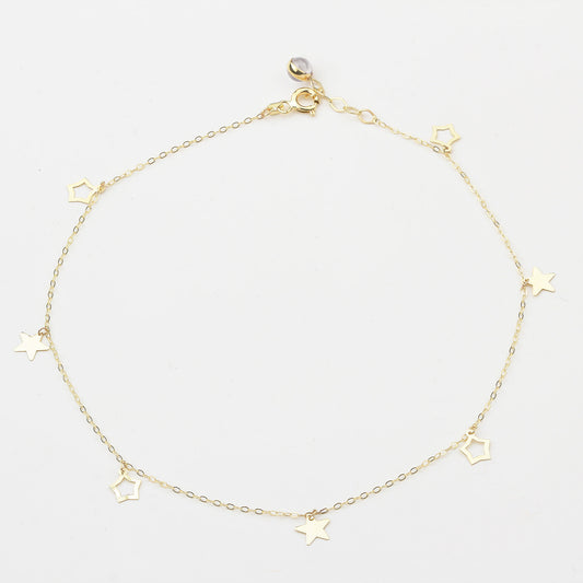14k Solid Gold Star Anklet