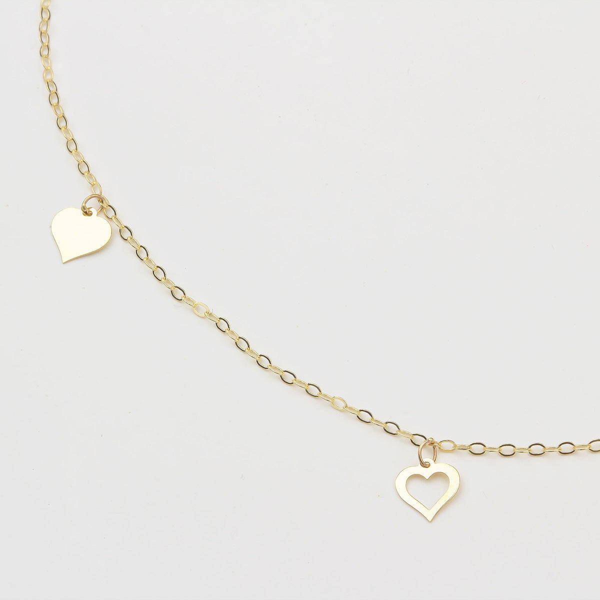 14k Solid Gold Heart Anklet - alternate view 2