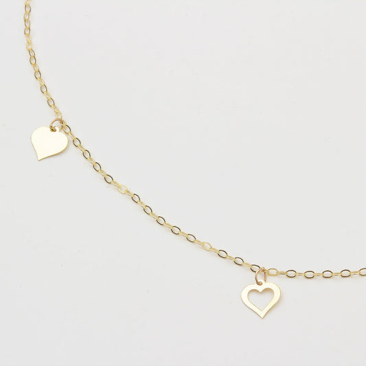 14k Solid Gold Heart Anklet - alternate view 2