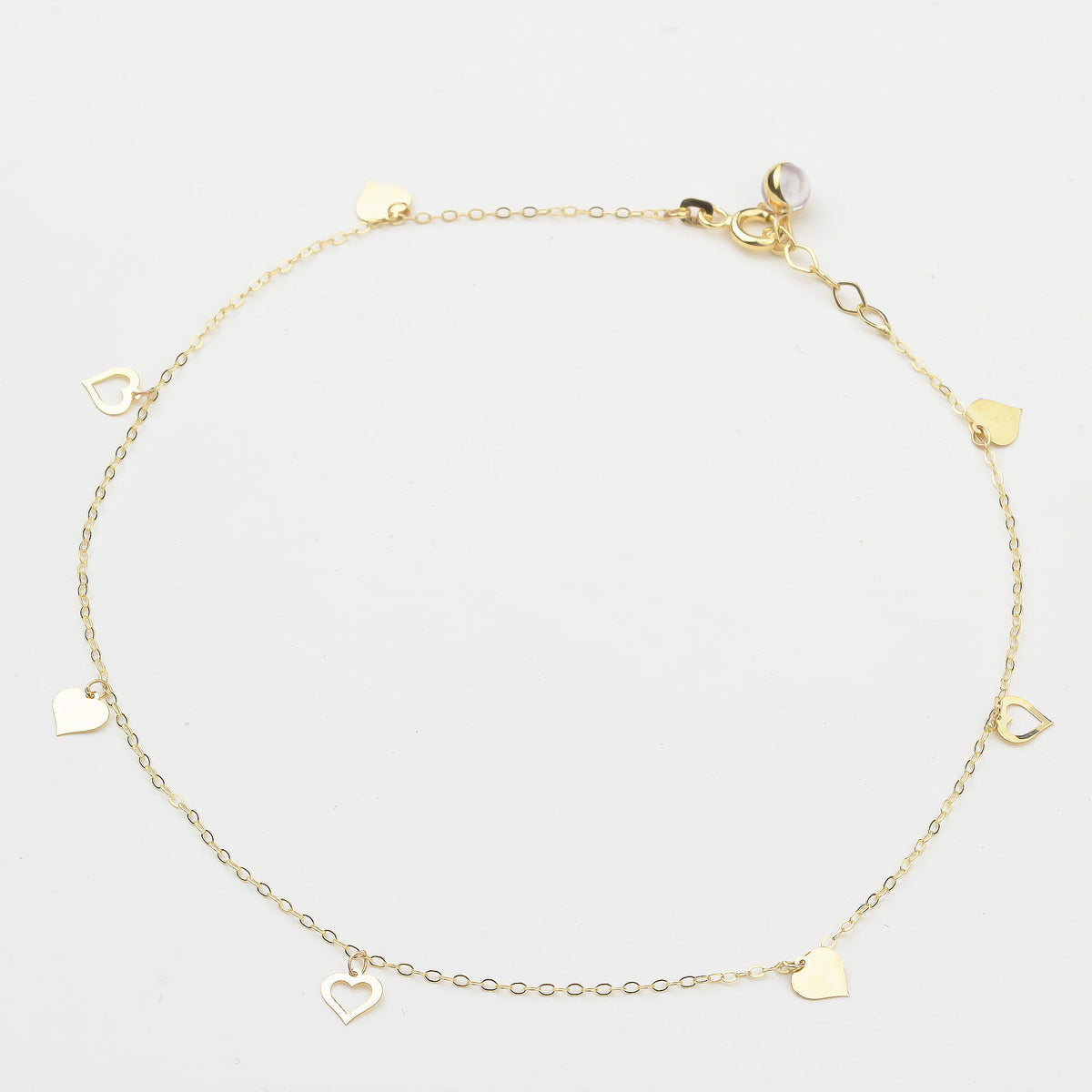 14k Solid Gold Heart Anklet