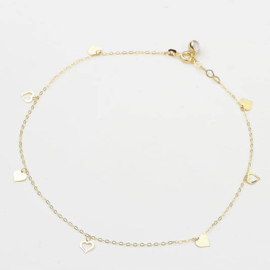 14k Solid Gold Heart Anklet
