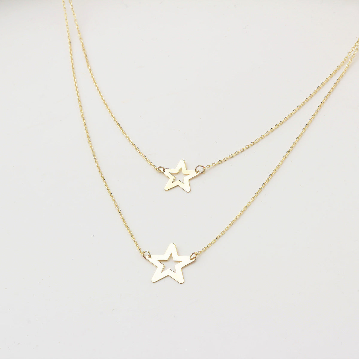 14k Solid Gold Twice Star Necklace - alternate view 3