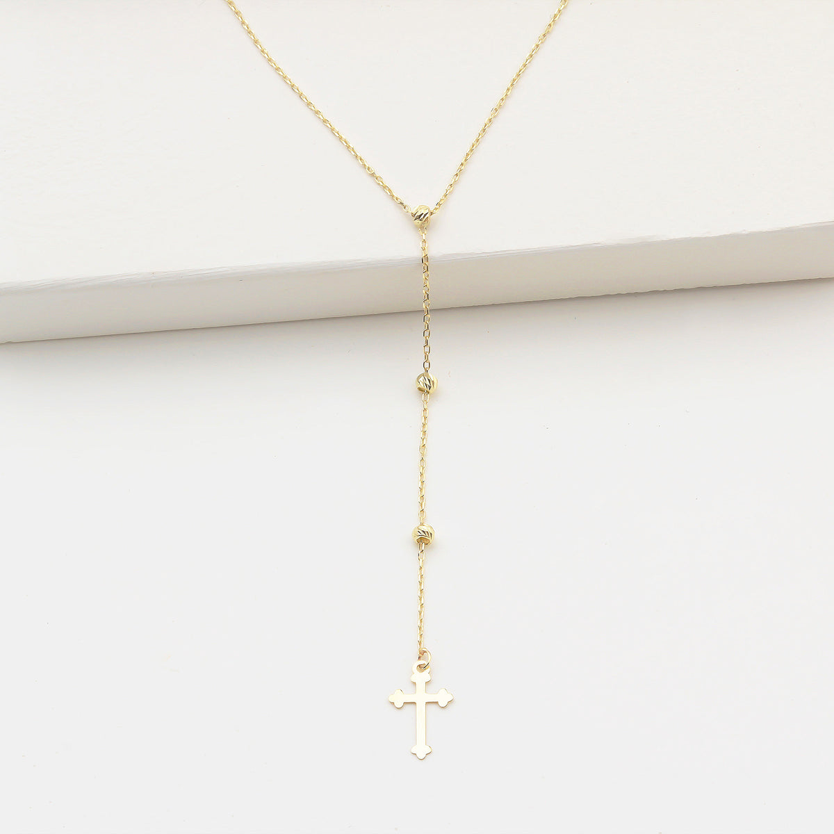 14k Solid Gold Cross Drop Necklace - alternate view 2
