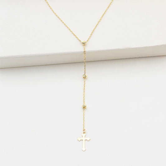 14k Solid Gold Cross Drop Necklace - alternate view 2