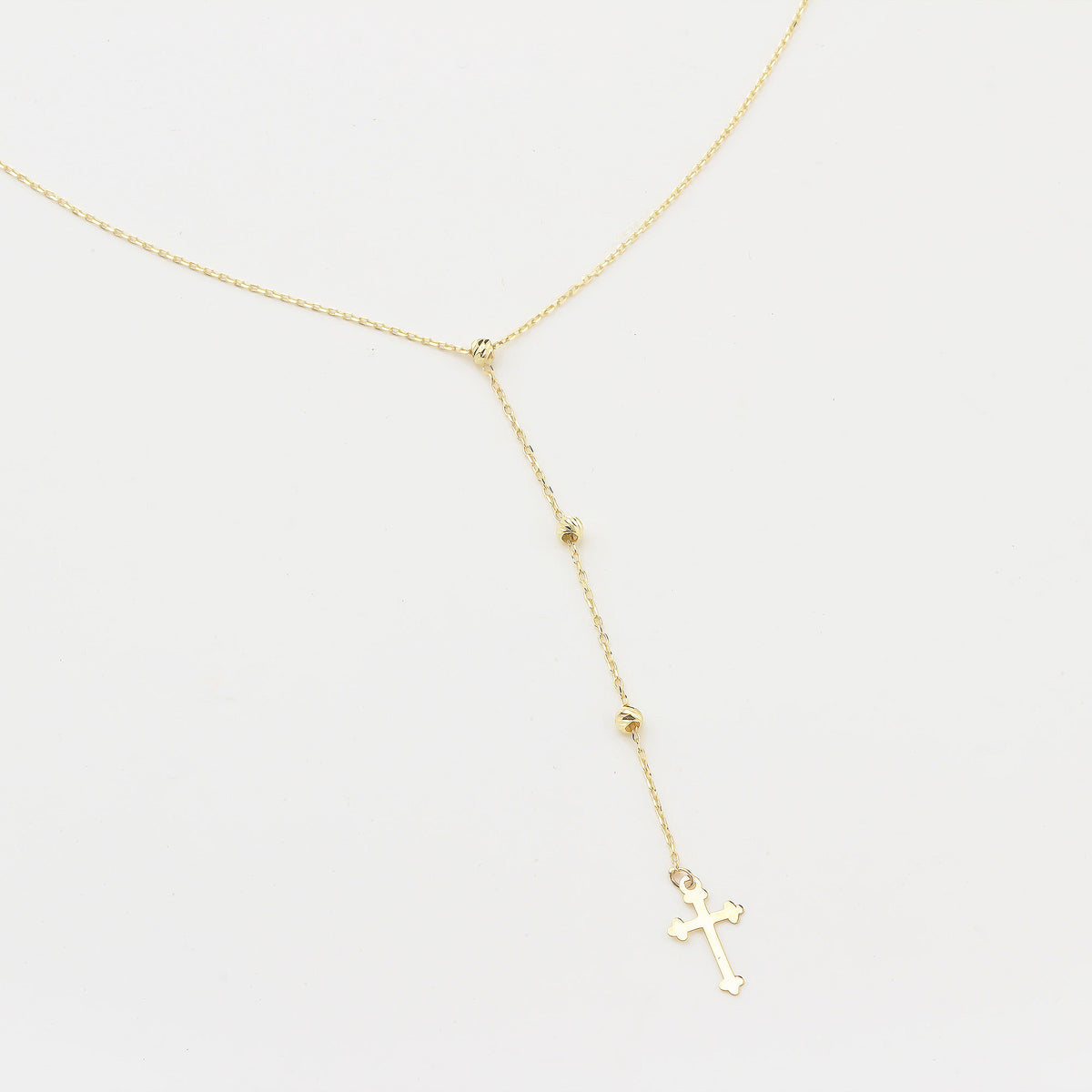 14k Solid Gold Cross Drop Necklace - alternate view 3