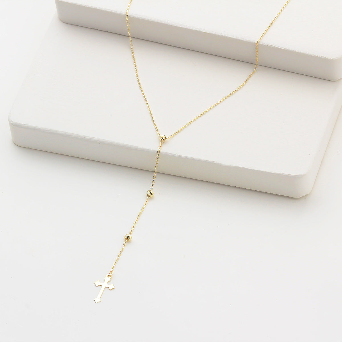 14k Solid Gold Cross Drop Necklace