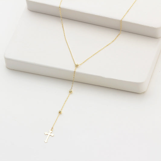 14k Solid Gold Cross Drop Necklace