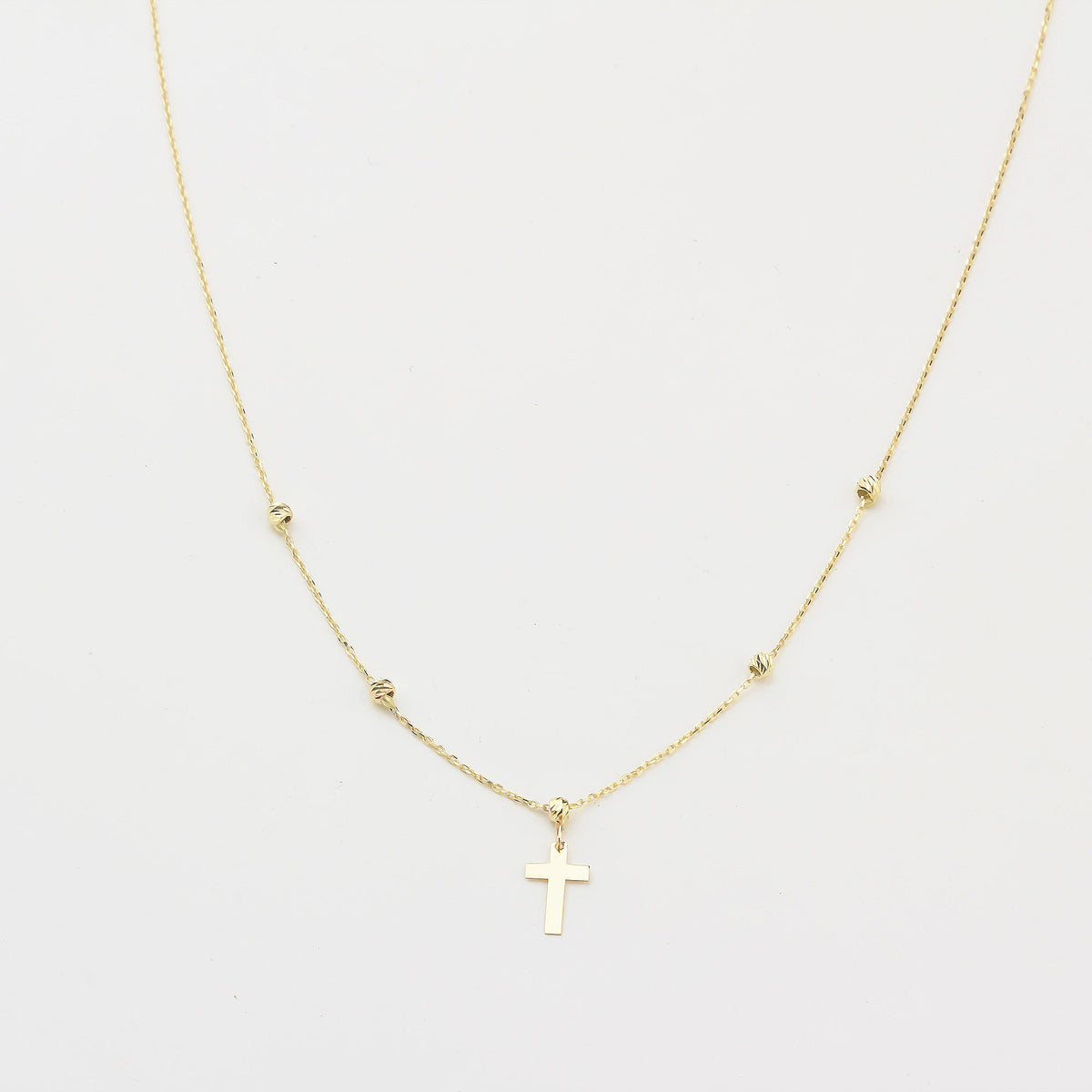 14k Solid Gold Cross Necklace - alternate view 2