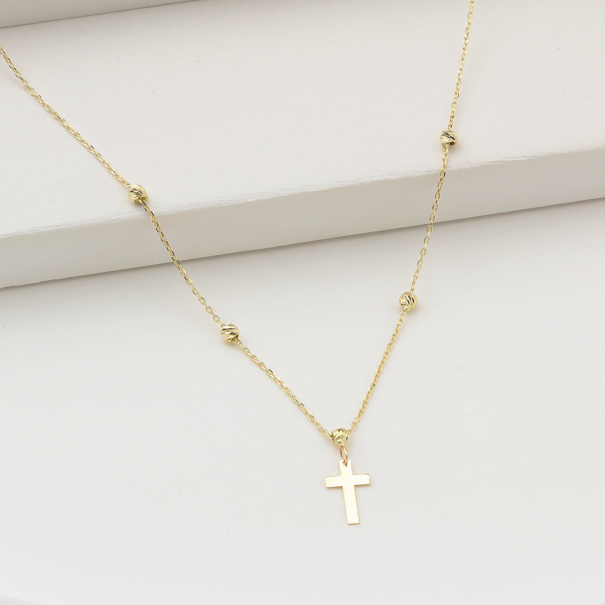 14k Solid Gold Cross Necklace - alternate view 3