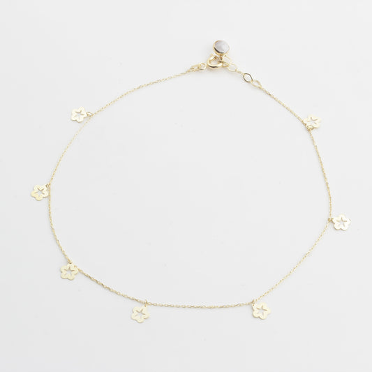 14k Solid Gold Star Anklet