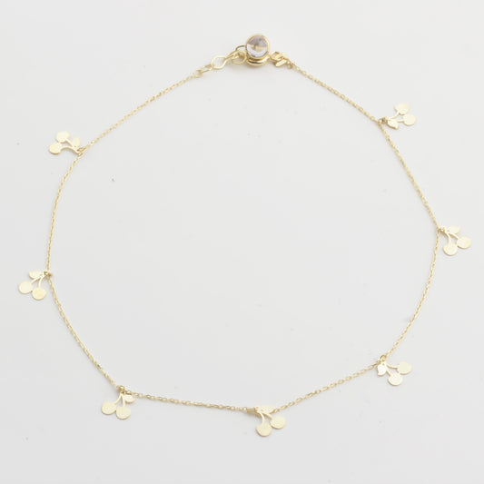 14k Solid Gold Cherry Anklet