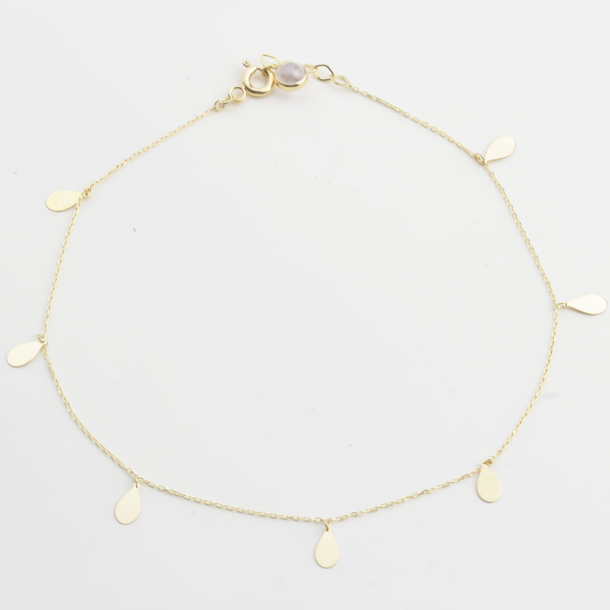 14k Solid Gold Water Drop Anklet