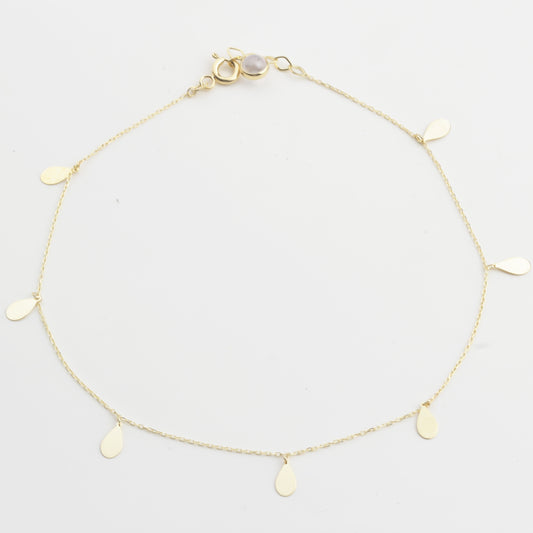 14k Solid Gold Water Drop Anklet