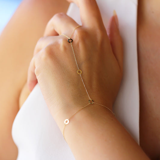 14k Solid Gold Hoop Hand Chain - alternate view 2