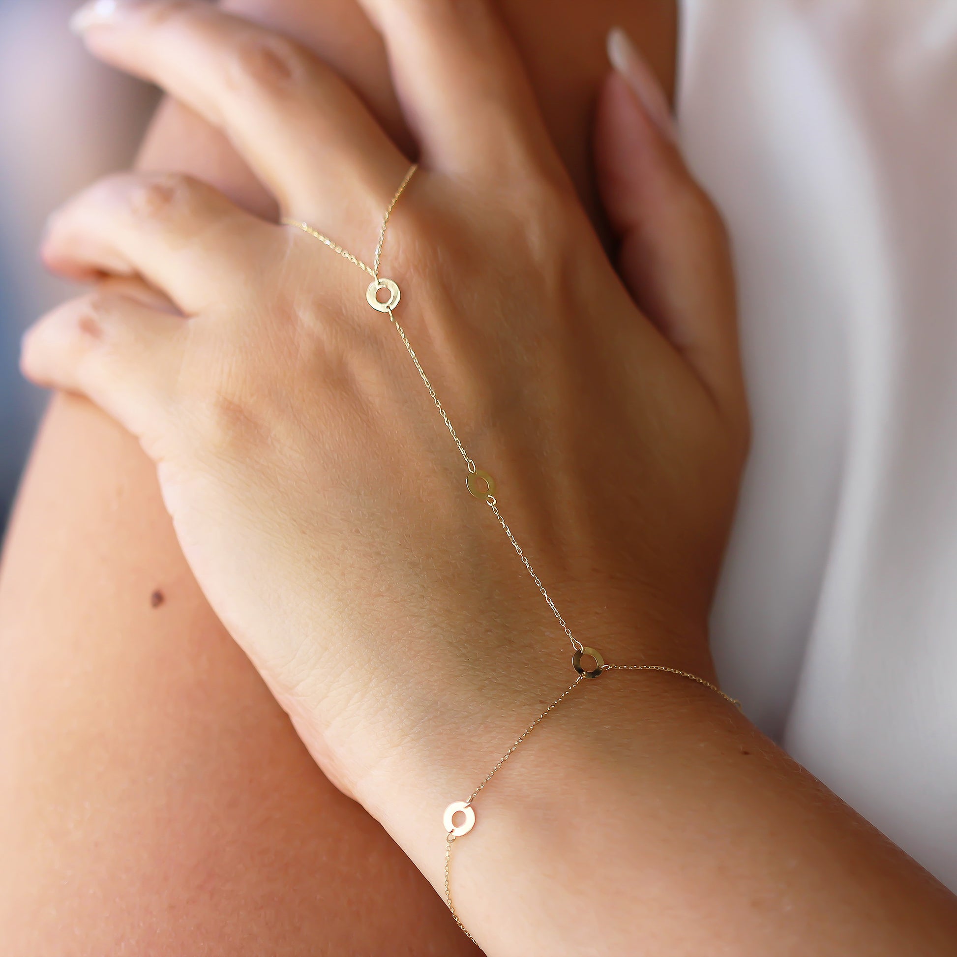 14k Solid Gold Hoop Hand Chain