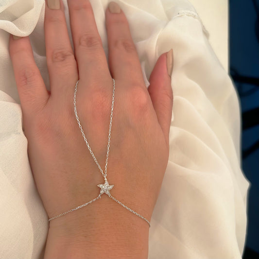 925 Sterling Silver Starfish Hand Chain Bracelet
