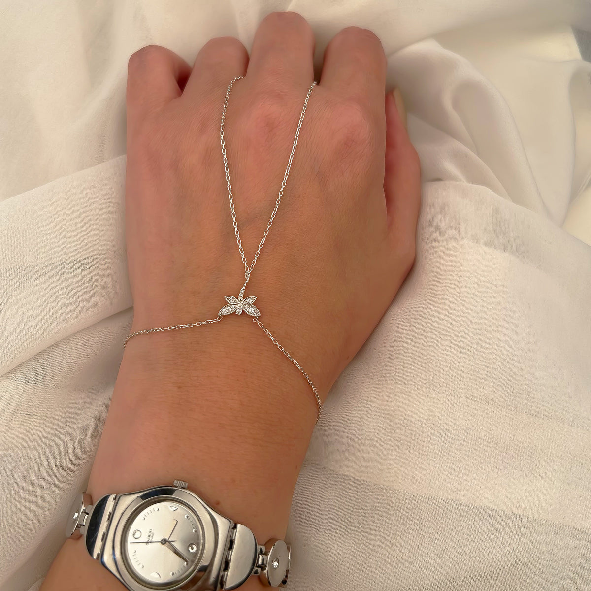 925 Sterling Silver Dragonfly Hand Chain Bracelet