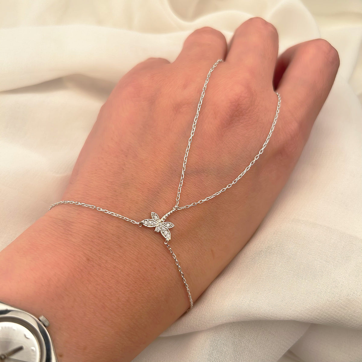 925 Sterling Silver Dragonfly Hand Chain Bracelet