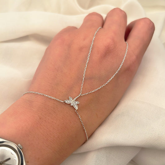 925 Sterling Silver Dragonfly Hand Chain Bracelet